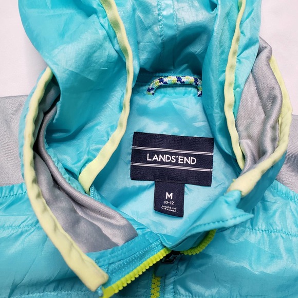 LANDS' END blue green girls hooded coat M - Picture 4 of 8